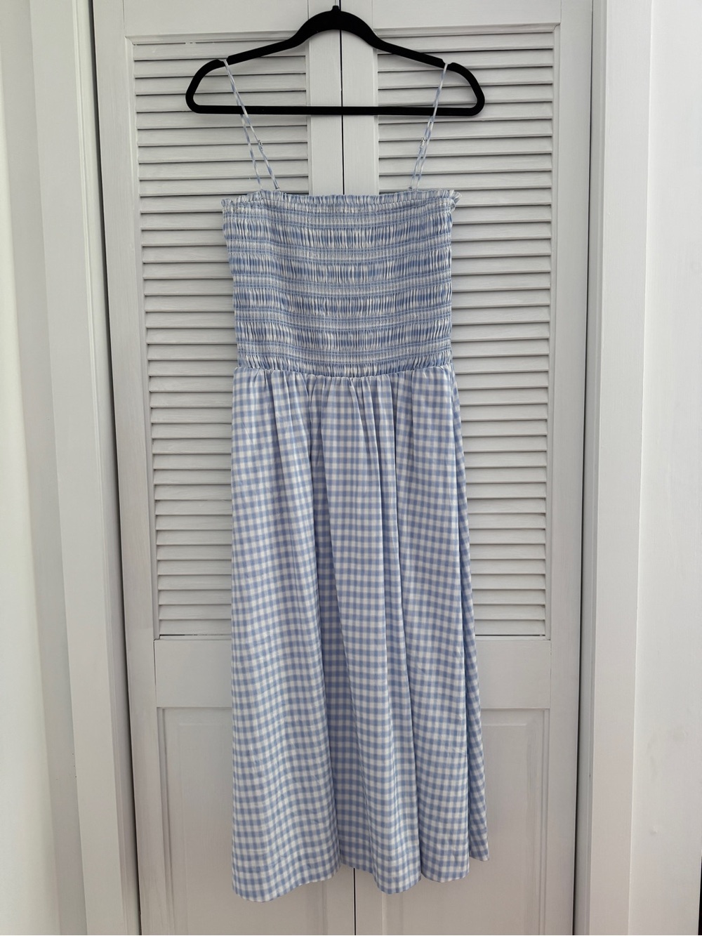 Reformation NWT Gingham Light Blue & White Smocked Top